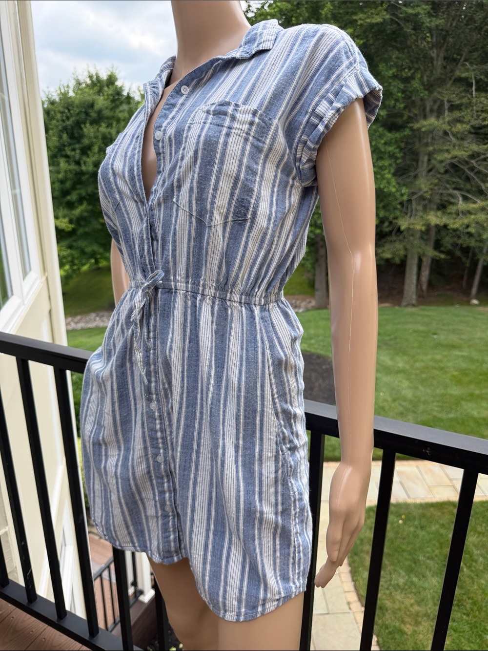 Japna Blue and White Striped Mini Dress - Picture 2 of 10